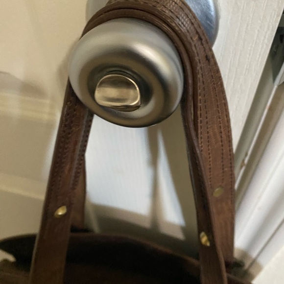 BARBARA MILANO Brown Large Lizard Embossed Leather Shoulder HandbagMade in Italy - Picture 11 of 15